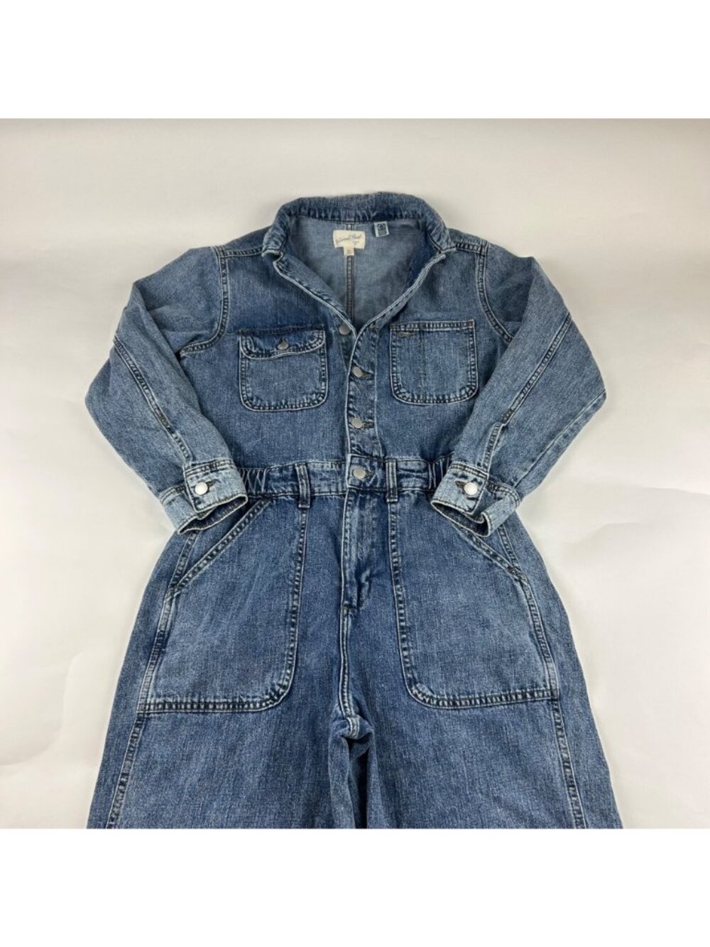 Universal Thread Denim Long Sleeve Button Front Straight Leg Jumpsuit 6R - Picture 2 of 9